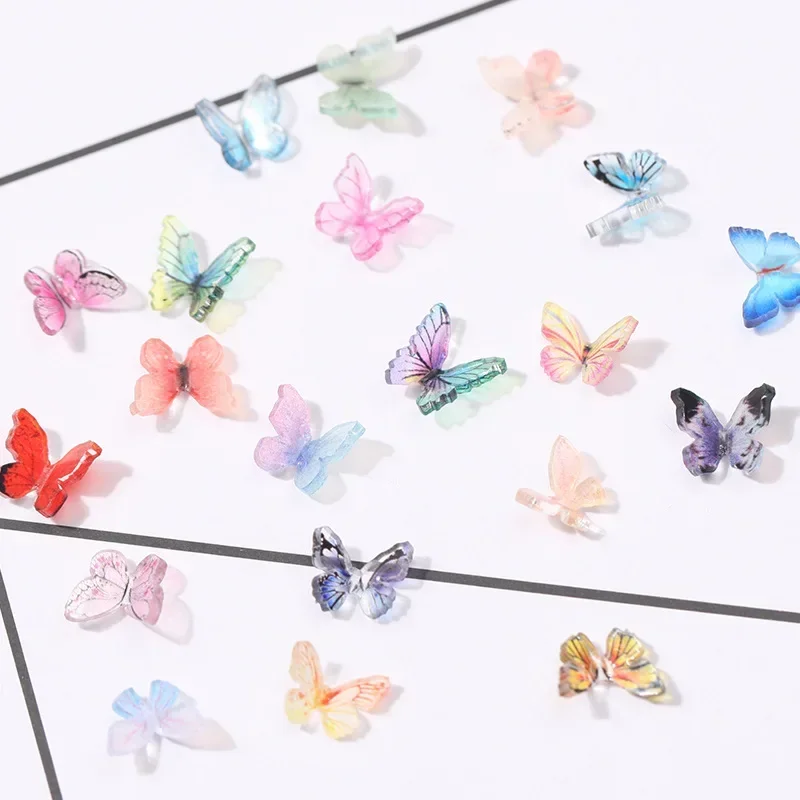 1 상자 3D 다채로운 나비 오로라 반짝이 손톱 쥬얼리 수지 매니큐어 데칼 네일 아트 DIY 장식 액세서리