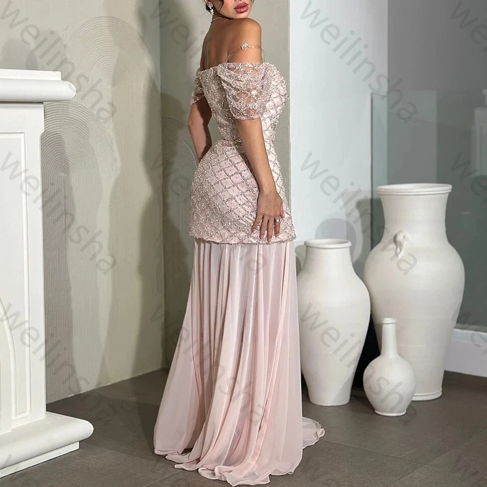 Off-shoulder zeemeermin elegante avondjurken korte mouwen backless lange jurk prachtige hoge kwaliteit prom feestjurk op maat