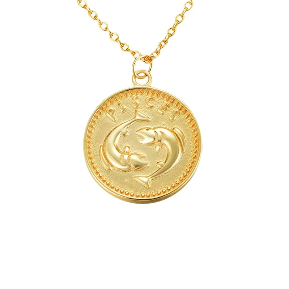 Dawn's Jewel S925 Sterling Silver Gold-plated Coin Twelve Constellation Necklace Women's Pendant Ins Fashion Clavicle Chain