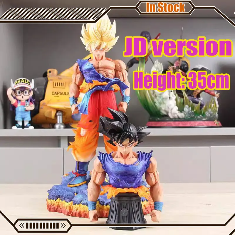 

In Stock 35cm Jd Dragon Ball Anime Figures Son Goku Figures 2 Heads Pvc Super Saiyan Goku Model Statue Desk Ornament Gifts Toy