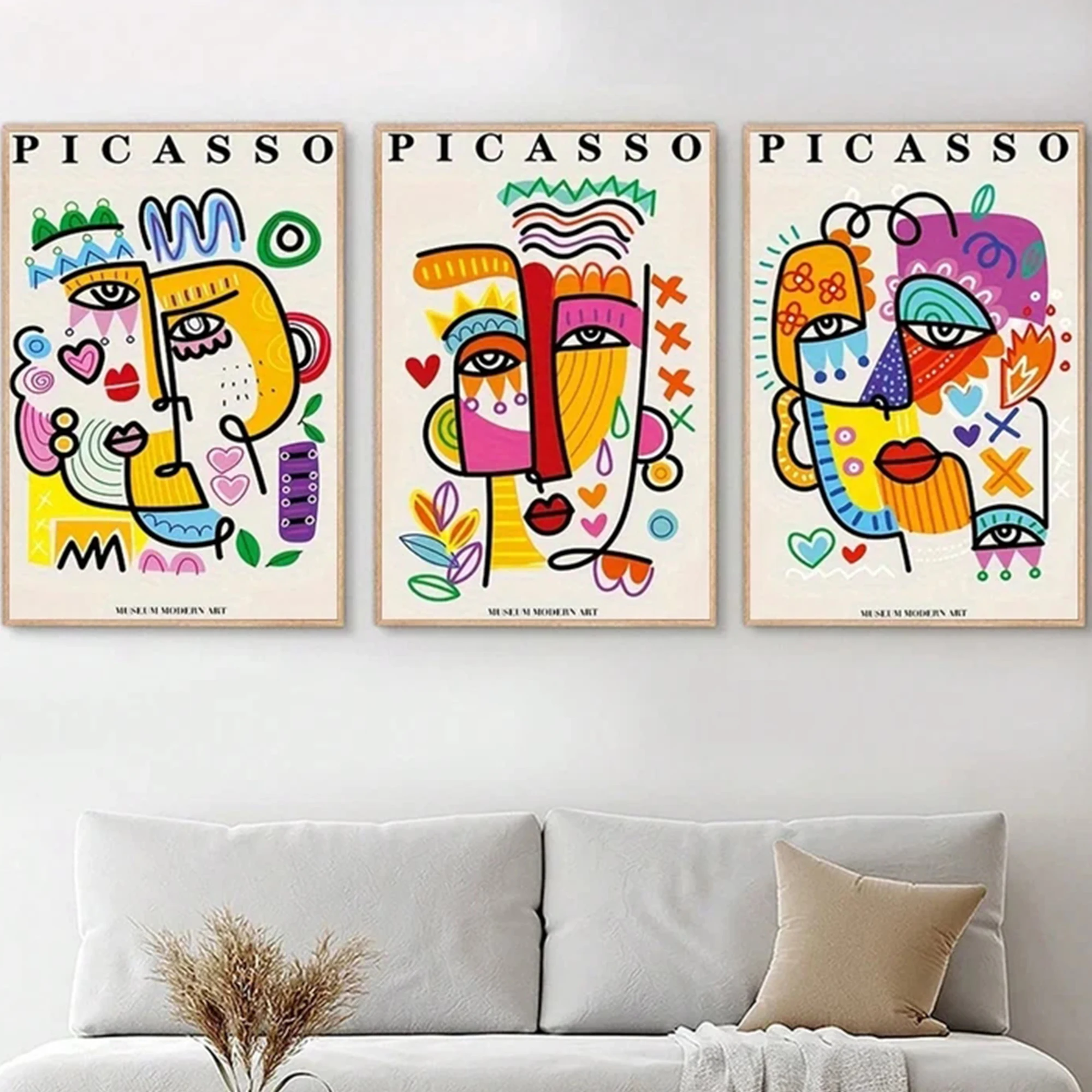 3pcs frameless Canvas Painting 3pcs Modern Colorful Abstract Picasso Wall Art Print Canvas Painting Poster Picture For Living Ro