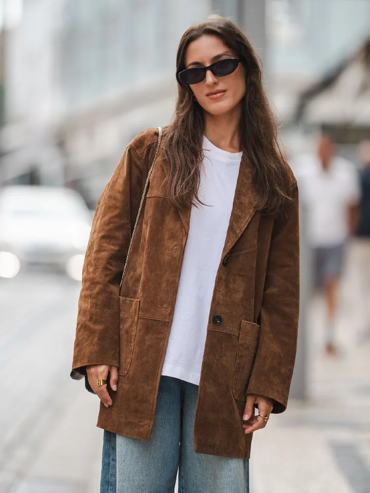 

HH женская осенняя однобортная повседневная винтажная уличная куртка женская новая мода с лацканами с длинным рукавом и карманами свободное пальто