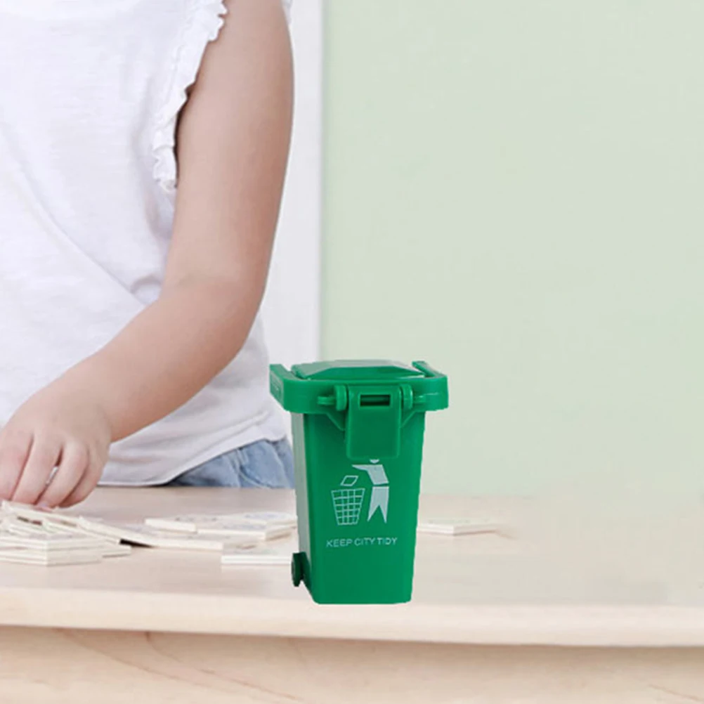 

8pcs Flip Lid Sliding Mini Garbage Can for Kids Plastic Trash Bin Play Cognitive Skills Colorful Puzzle Gift Toy Birthday