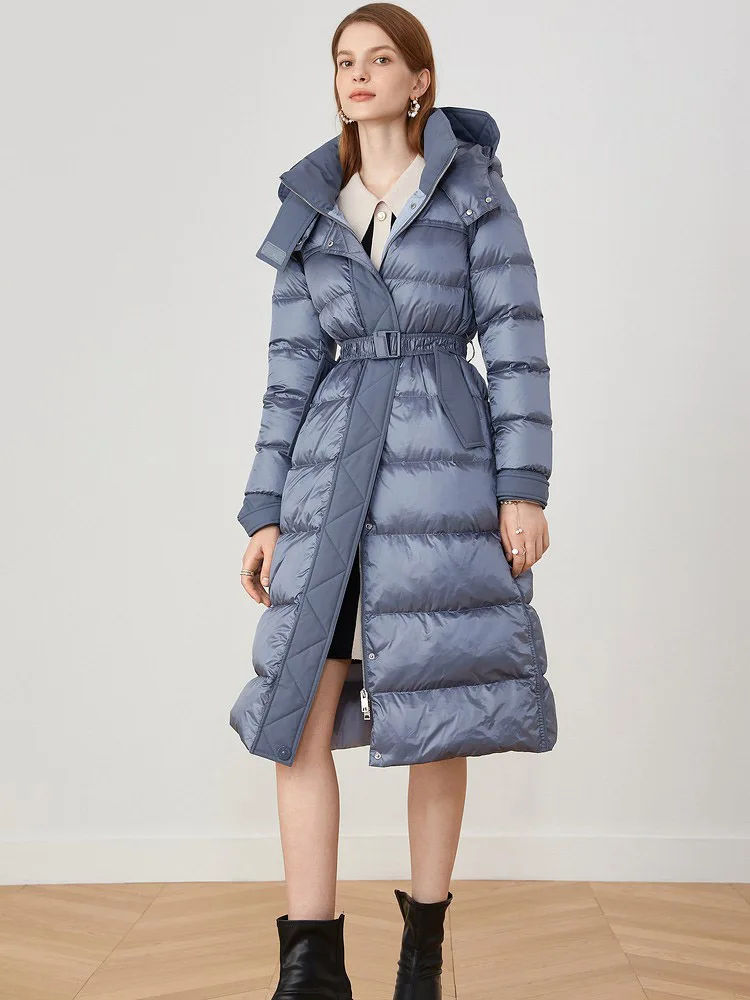 Imagem -04 - Inverno Longo para Mulheres para Baixo Jaqueta 2023 Nova Moda Pato Branco para Baixo Cabolsas com Cinto Senhoras Azul Fino Thicked Quente com Capuz Parkas