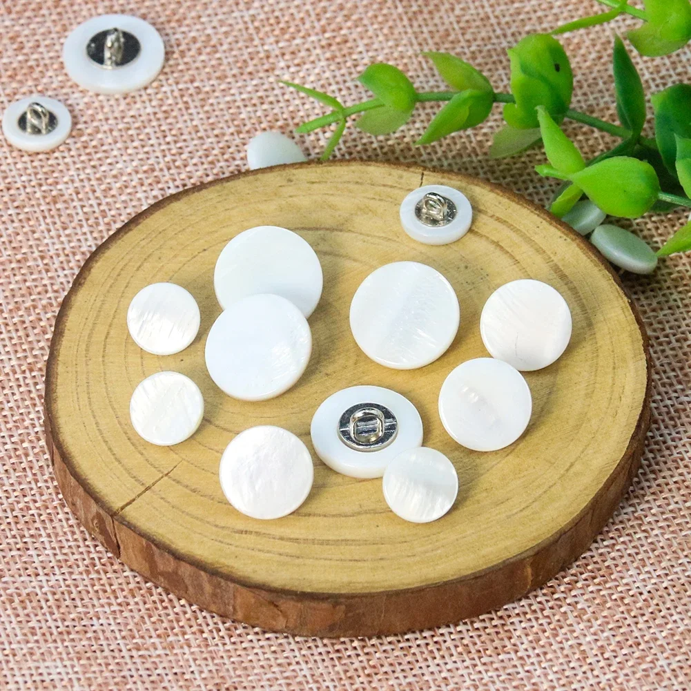 5PC Luster Sparkling Genuine White Mother of Pearl Seashell Round Handle Shank Jeans Button Haute Couture Apparel Sewing Crafts