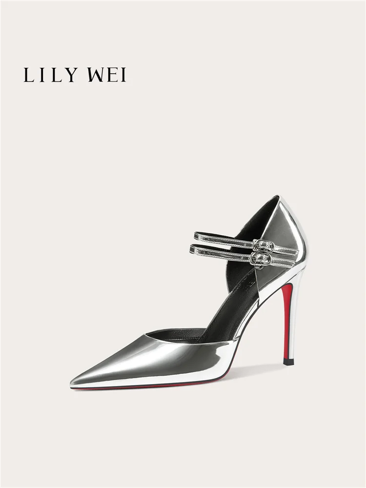 Spring/Summer Silver Laser Surface Hollow Sandals Banquet Large Size Small Size Widening Edition Stiletto High Heels Women Shoes
