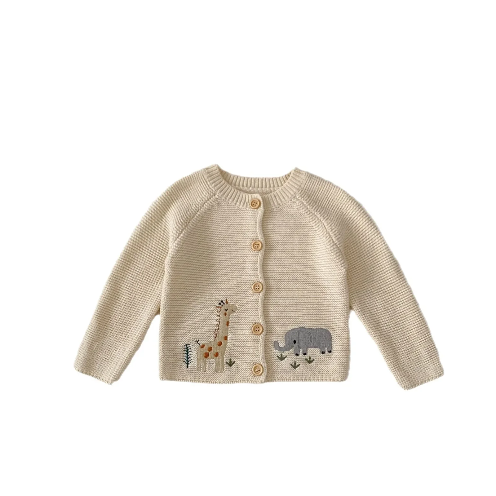 Autumn Clothing for Infants Young Children Boys Girls Cute Embroidered Round Neck Cotton Yarn Sweater Knitted Cardigan Jacket