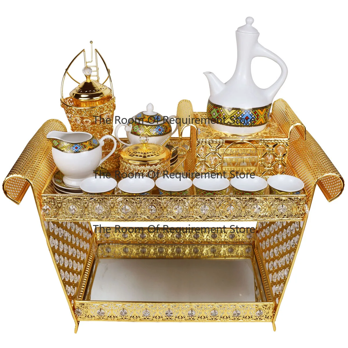 2025 Hot Sale Customized Fancy Porcelain Coffee Cup and Saucer Sets with Metal Table