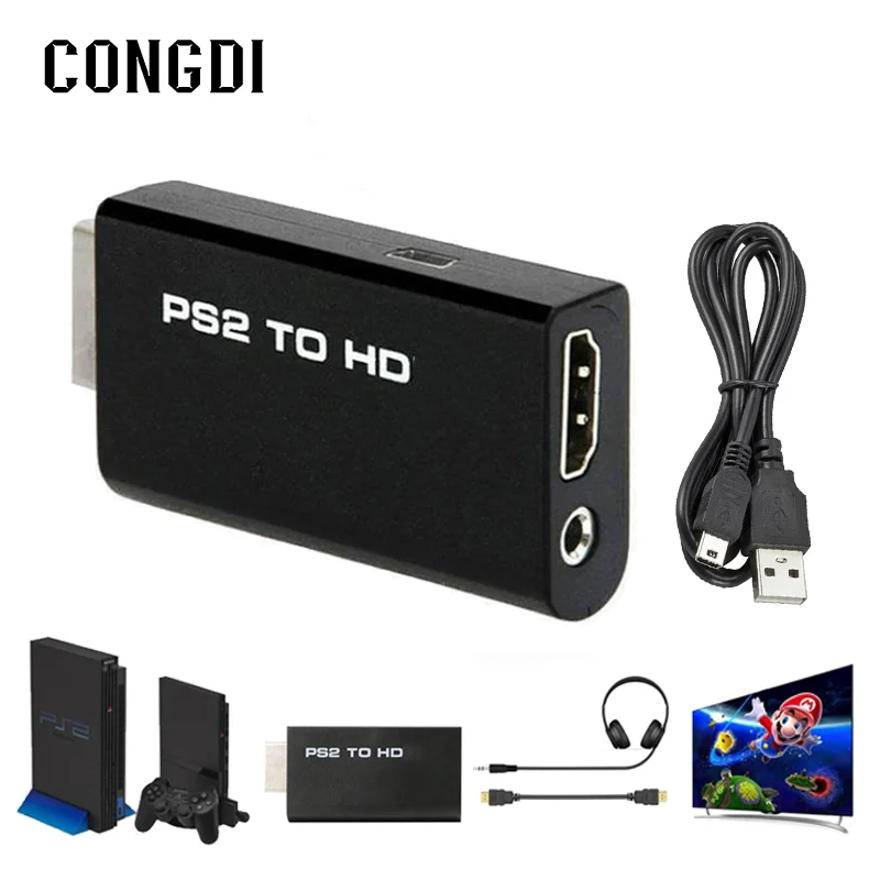 PS2 to HDMI-compatible Converter Full HD Video Conversion Transmission Interface Adapter Game Console to HD TV Projector