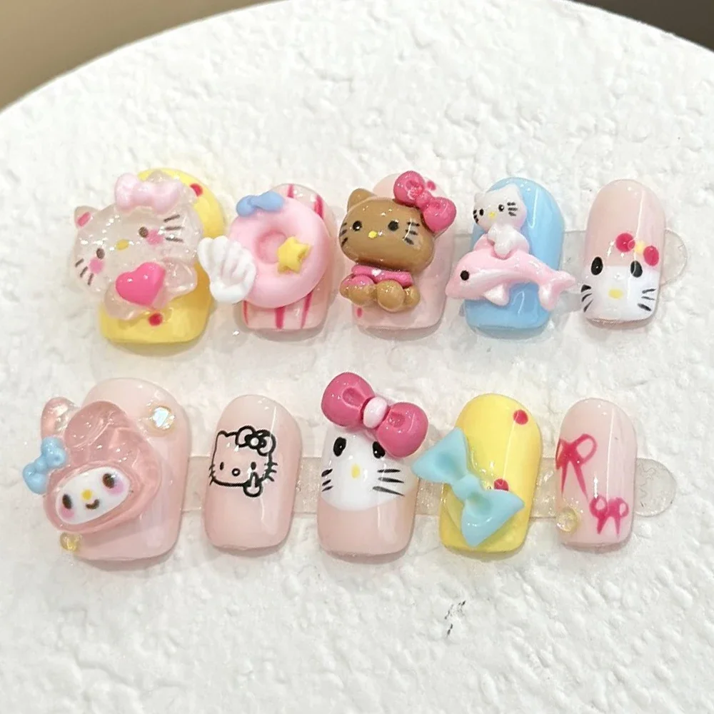 Kawaii لطيف مرحبا كيتي الكرتون كروما القوس DIY انفصال اليدوى اضغط على الأظافر تلميذة ملحق الأظافر وهمية المهرجانات هدية