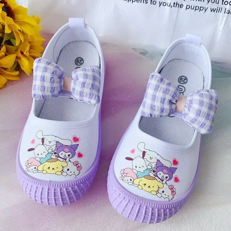 Kawaii Sanrios Hellokittys Cinnamoroll Kuromi Printed Children\'s Comfortable Soft Sole Canvas Shoes Cartoon Casual Cloth Shoes