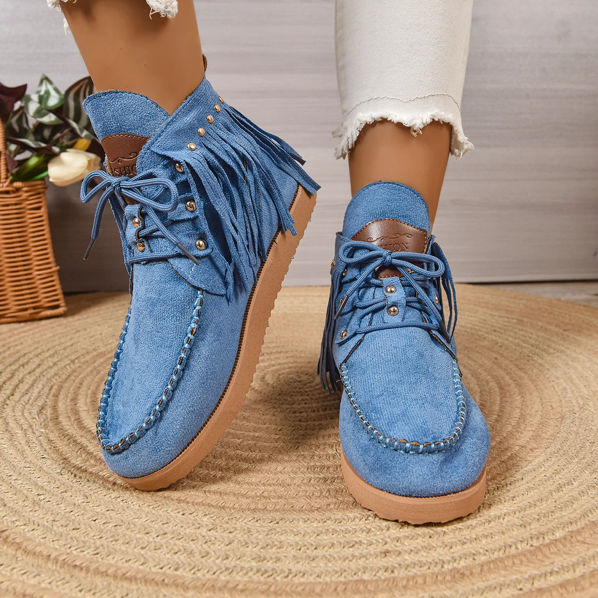 Women Ankle Boots 2025 New Round Toe Snow Boots Ladies Retro Outdoor Casual Shoes Fringe Winter Comfortable Luxury Women Shoes
