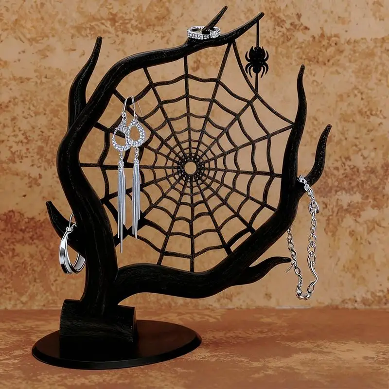 3D Printed Spider Web Halloween Jewelry Stand Unique Spooky Decor Holder for Necklaces Earrings Ideal Halloween Party Gift view 5