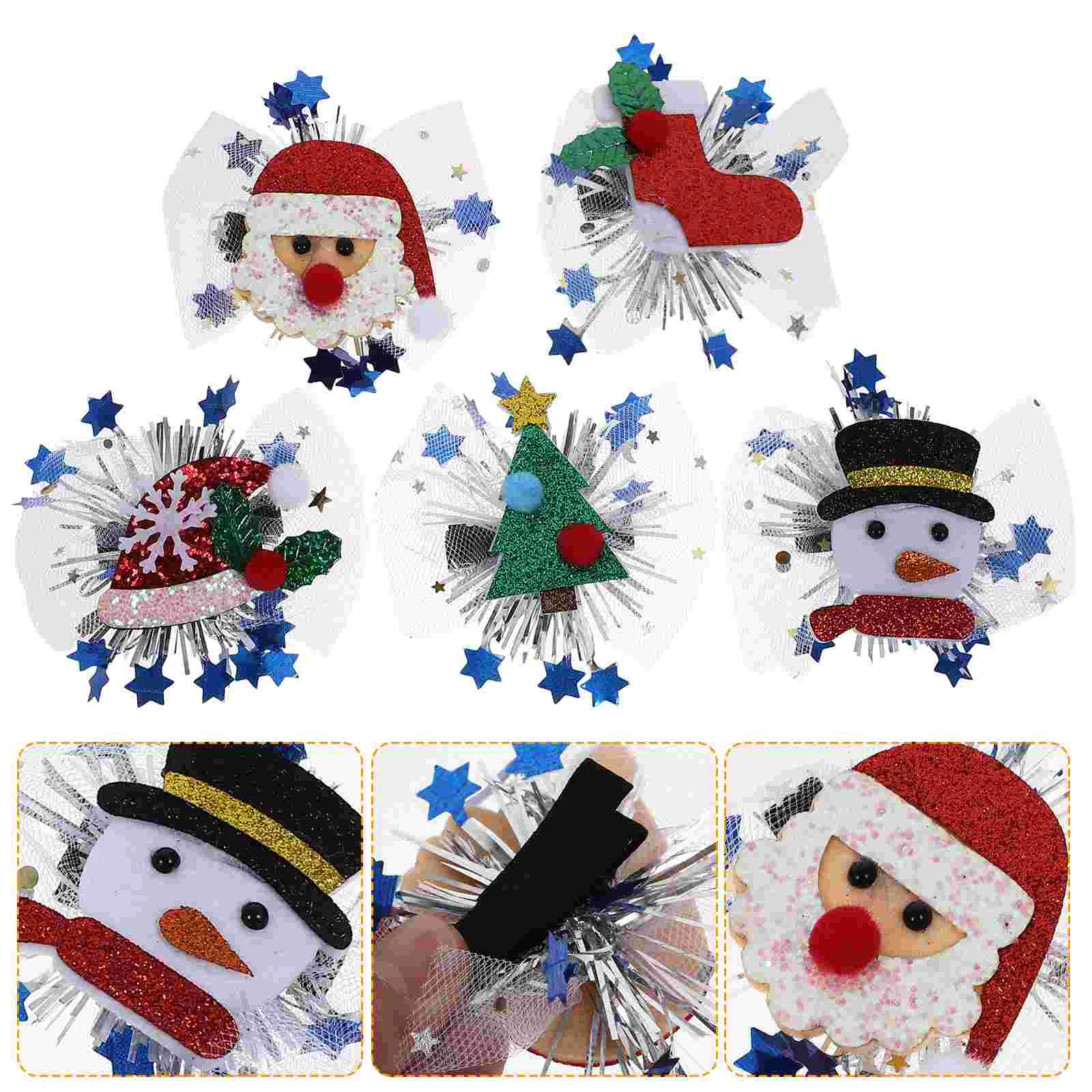 5pcs Kids Hair Clips Christmas Girls Hair Clips Hair Barrettes Party Hair Accessories Christmas Theme Hair Clips