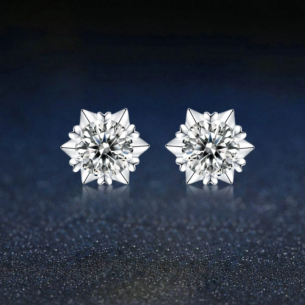 

1CT-2CT Moissanite Stud Earrings for Women 925 Sterling Silver Eardrop D Color Diamond Wedding Sparking Fine Jewelry Snowflake