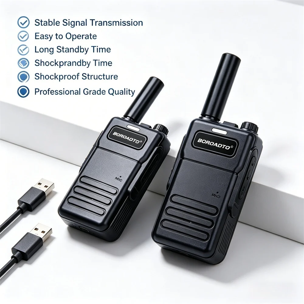 Slim Mini Walkie Talkie 2 Pack Type-C Fast Charge Long Range VOX Portable 2 Way Radio for Business Office Event Meeting Staff
