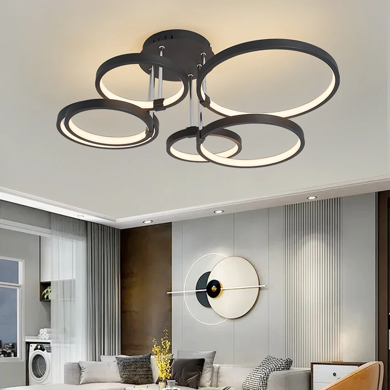 Creative Black+Gold Modern led chandelier for living room bedroom study room decor dimmable ceiling chandelier lighting 110-240V