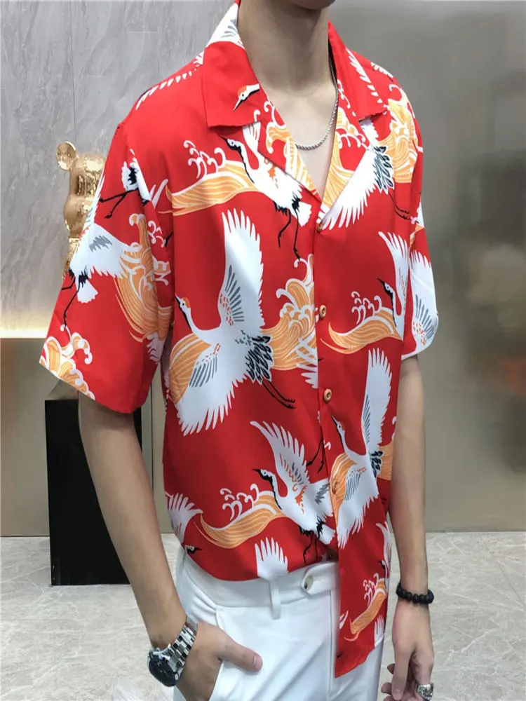 2024 Summer Shirt Men Streetwear Animal Flower Plant Print Beach Hawaiian s Hip Hop Casual Tropical Holiday Tops