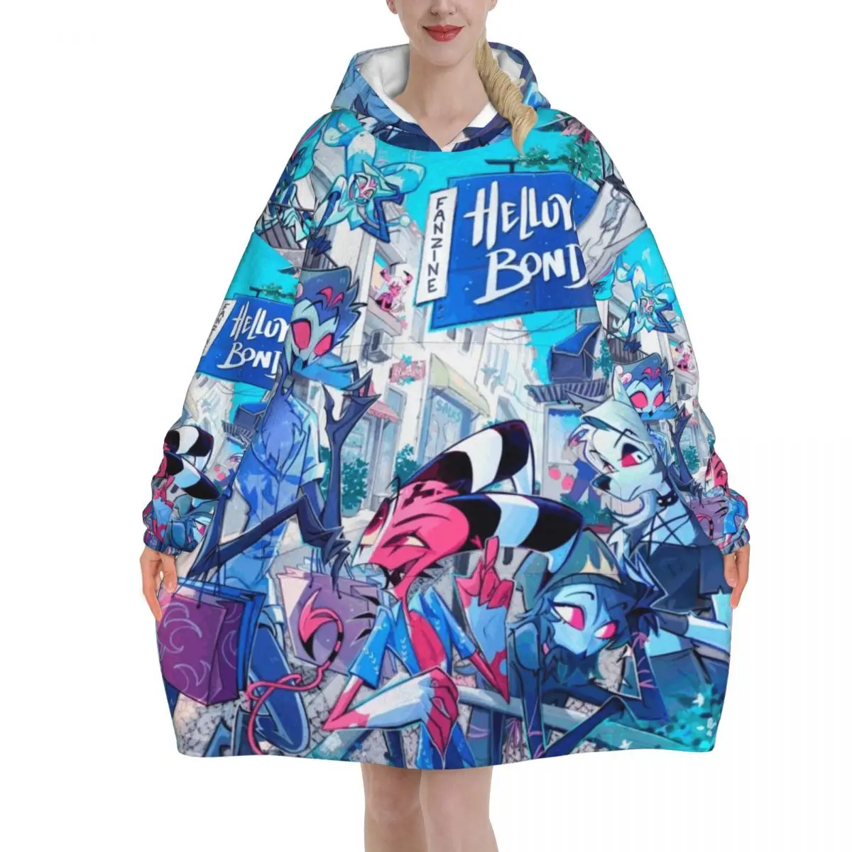

Oversized Hazbins Hotels Alastor Vox 2 Wearable Blanket Winter Gifts for Women Men Ultrasoft Plush Warm Sweatshirt Blankets