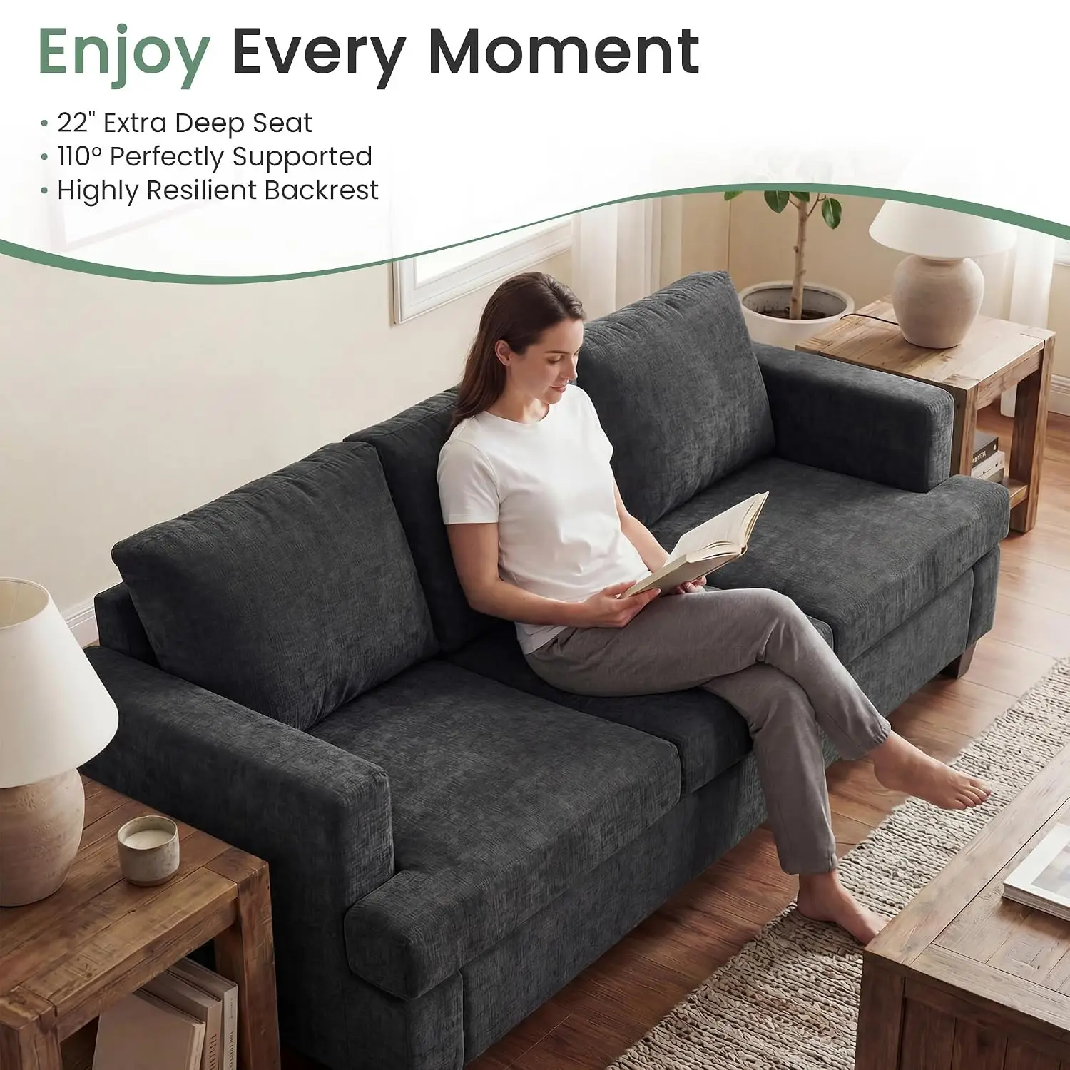 3 Piece Comfy Sofa Set with 2 Loveseat & 3 Seater Deep Seat Modern Sleeper for Living Room, Dark Grey Chenille, Customized