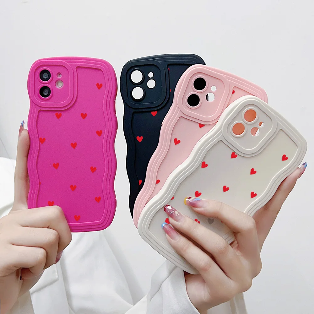 Soft Wavy Lines Love Heart Phone Case For iPhone 11 Case iPhone 13 12 14 16 15 Pro Max XR XS X 6 7 8 Plus SE 2020 Silicone Cover