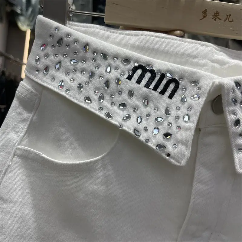 Diamant Denim Röcke Stickerei Revers schmal geschnittene koreanische Straße lässig A-Linie Mode hohe Taille Denim Minirock Frauen heißes Mädchen