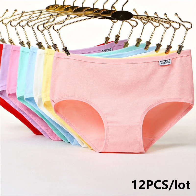 12pcs  women's  Panties Cotton Women Comfortable Mid-waist Underwear Lingerie Breathable Female Panty Briefs