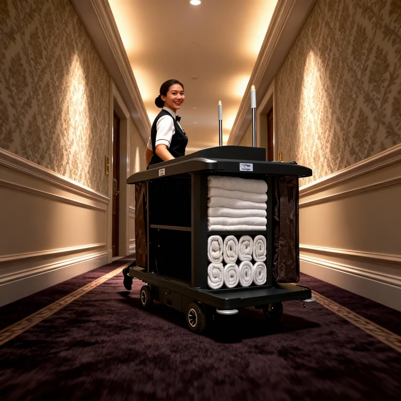 

Профессиональная тележка для уборки в отелях с многосекционным хранилищем для эффективной работы по обслуживанию номеров