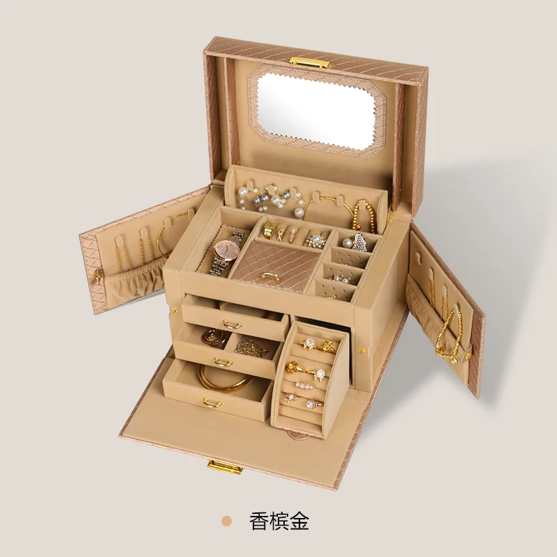 Elegant Lockable Jewelry Storage Box Mirrored Jewelry Organizer with Key Accessory Collection Display for Necklace Ring Earring