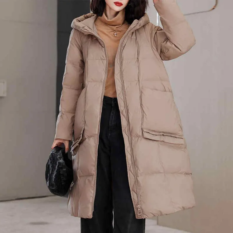 2024 Winter New Down Coat Women Korean Fashion Long Large Pocket Oversized Puffer Jacket Thick Warm Windproof Parkas Outwear