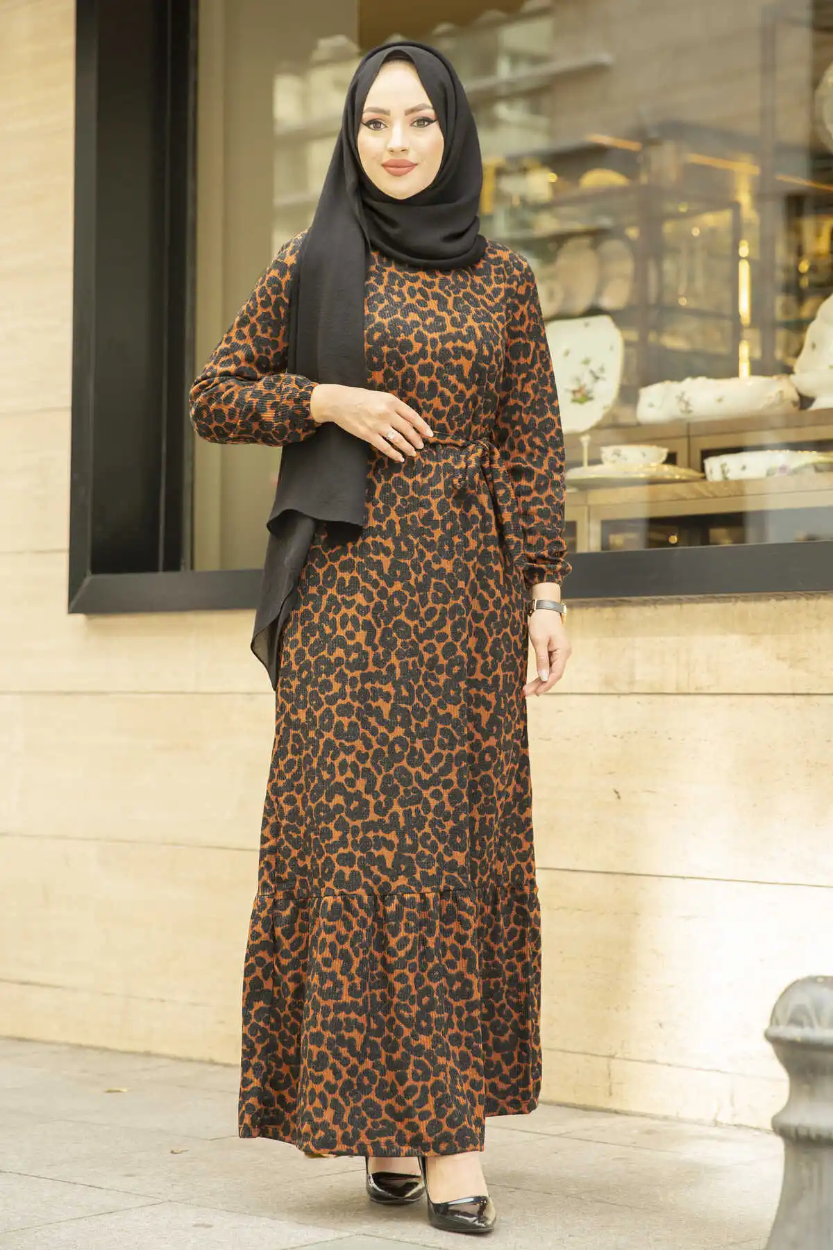 

Leopard Pattern Camisole Dress NY Tan Winter Autumn 2021 Muslim Women Hijab headscarf Islamic Turkey