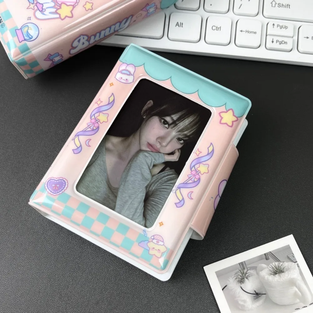 Cute Love Bow Card Album 3 Inch Mini with 16 Internal Pages Photocard Binder PVC Collectible Card Album Postcard Book