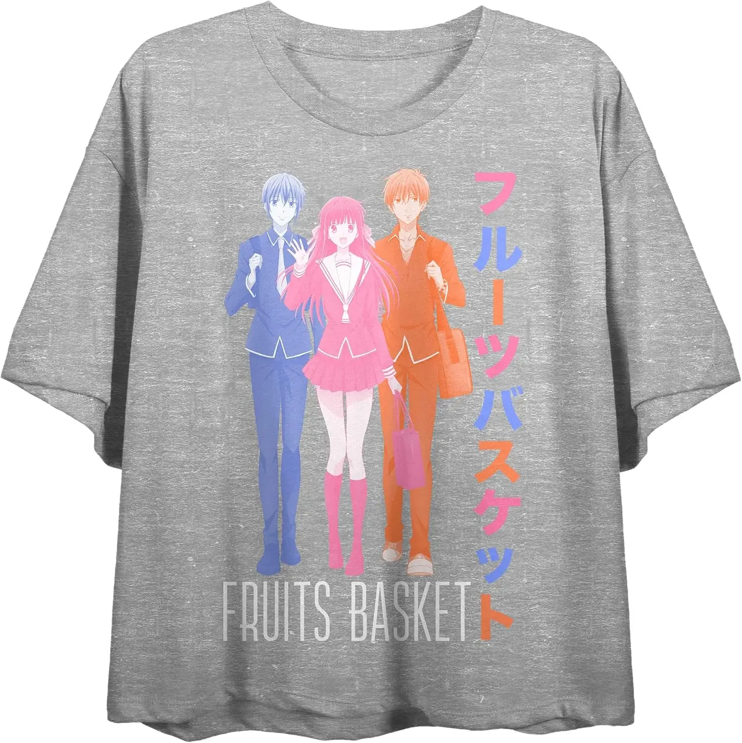 Juniors Fruits Basket Anime Character Graphic Print Grey Crop Top Tee Shirt-