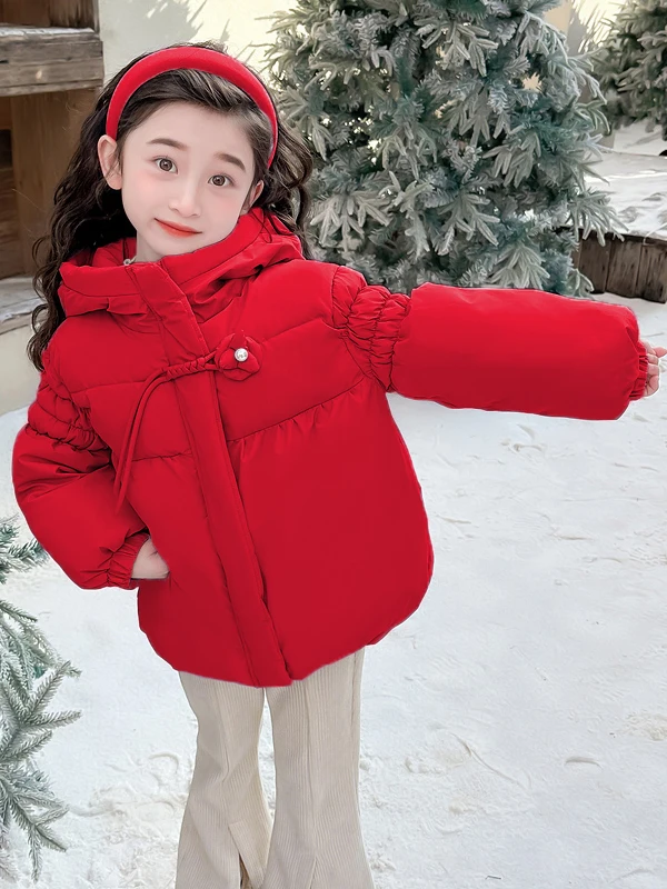 

Thiened Winter Cotton Jaet for Girls Traditional Chinese Button Design Warm Outerwear Princ Sle Loose Fit Long Sve