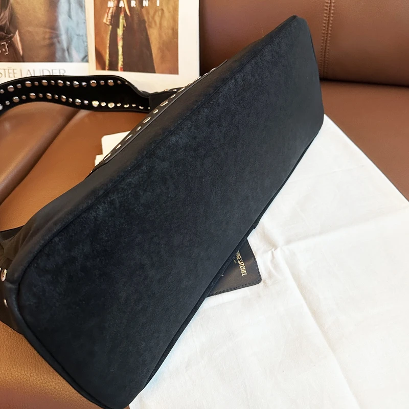 Vintage Faux Suede Tote Bags For Women Luxury Designer Handbags Purses 2025 New In Inlaid Rivet Large Capacity Underarm Shoulder