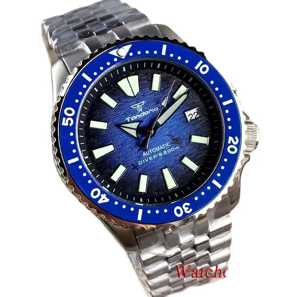 

Dive Watch For Men Tandorio Bradient Blue Dial NH35A Automatic mechanical Date Window Sapphire Crystal Steel Bracelet