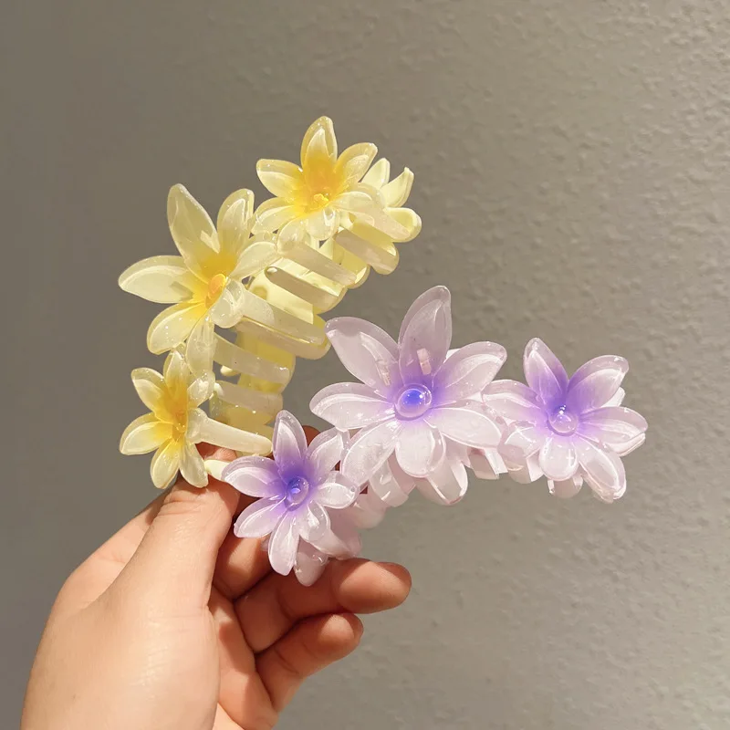 

Gradient Color One-piece Frangipani Hair Clip for Women Back of Head Summer Jelly Claw Clip Sweet Temperament Hair Accessory