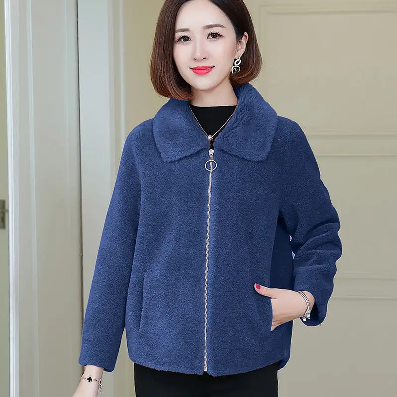 New Particle Sheep Shearing Faux Fur Coat Fur One Short Zipper Women's Coat Lamb Wool Spring and Autumn