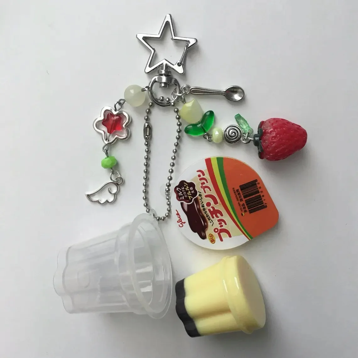 Japanese Pudding Keychain, Pink Yellow Egg Flan Charm, Y2K Heisei Retro Aesthetic Beaded Accessory, Matching Purse or Bag Gifts