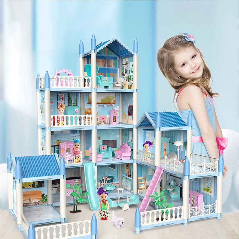 New Diy House Kit Big Dollhouse For Children Bb House Building Doll Furniture Miniature Doll Villas Girls Xmas Gifts Kids Toys