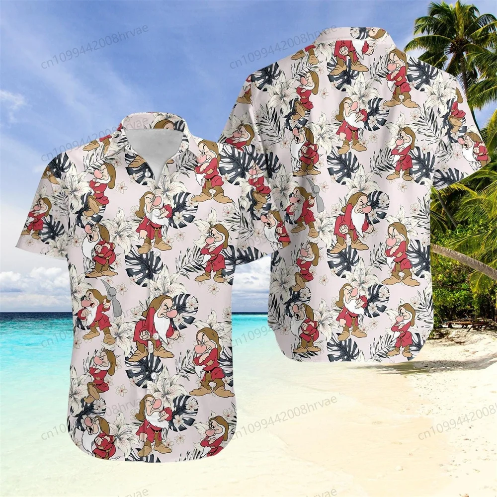 Гавайская рубашка сварливого карлика, рубашка на пуговицах Белоснежного карлика, гавайская рубашка с 3D принтом, мужская гавайская рубашка