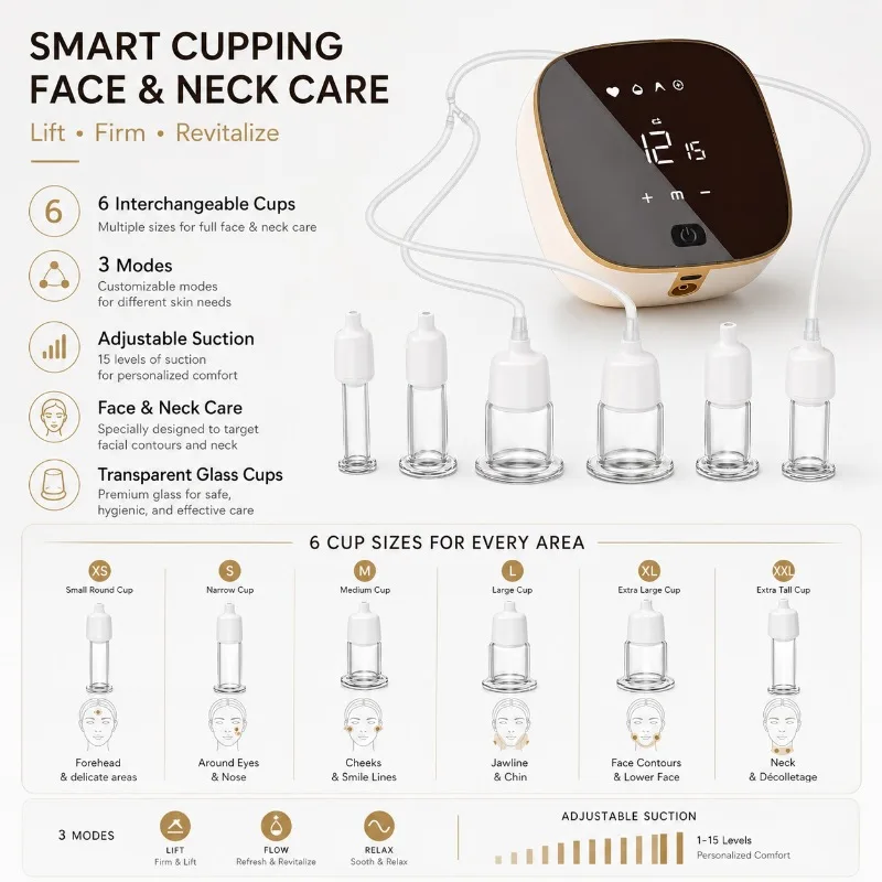 Facial Cupping Set,Electric 6 Glass Cups For Face,Eye& Neck Massage,Reduce Puffiness Improve Skin Appearance Face Cupping Device