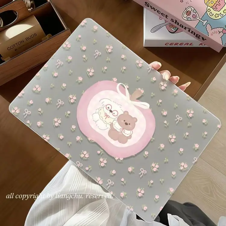 Ins Floral Bear Dog Crystal Laptop Case For Macbook Air 13.6 M4 NEO 15 M3 Hard Cover For Mac Book Pro 13 M1 M2 14 M4 M5 16 Cover