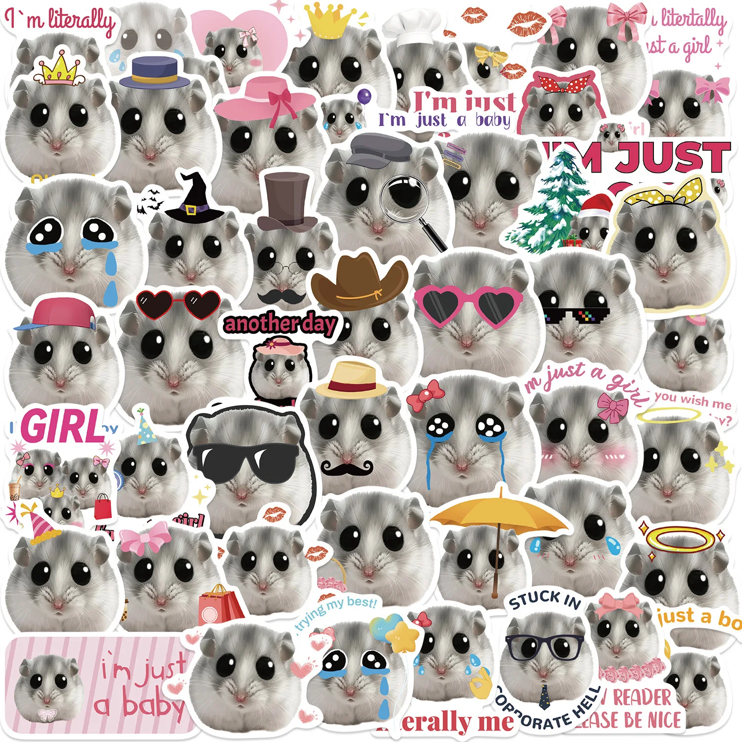 

10/50pcs Funny Sad Hamster Meme Stickers Cute Decals Aesthetic Phone Notebook Suitcase Laptop Fridge Wall Cartoon Animal Sticker