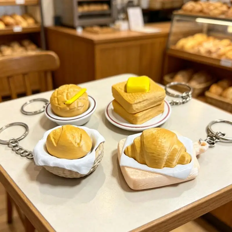 Realistic Butter Toast Fidget Clicker Toy Keychain Desktop Stress Relief Push Button Office Desk Decor Cute Food Figurine