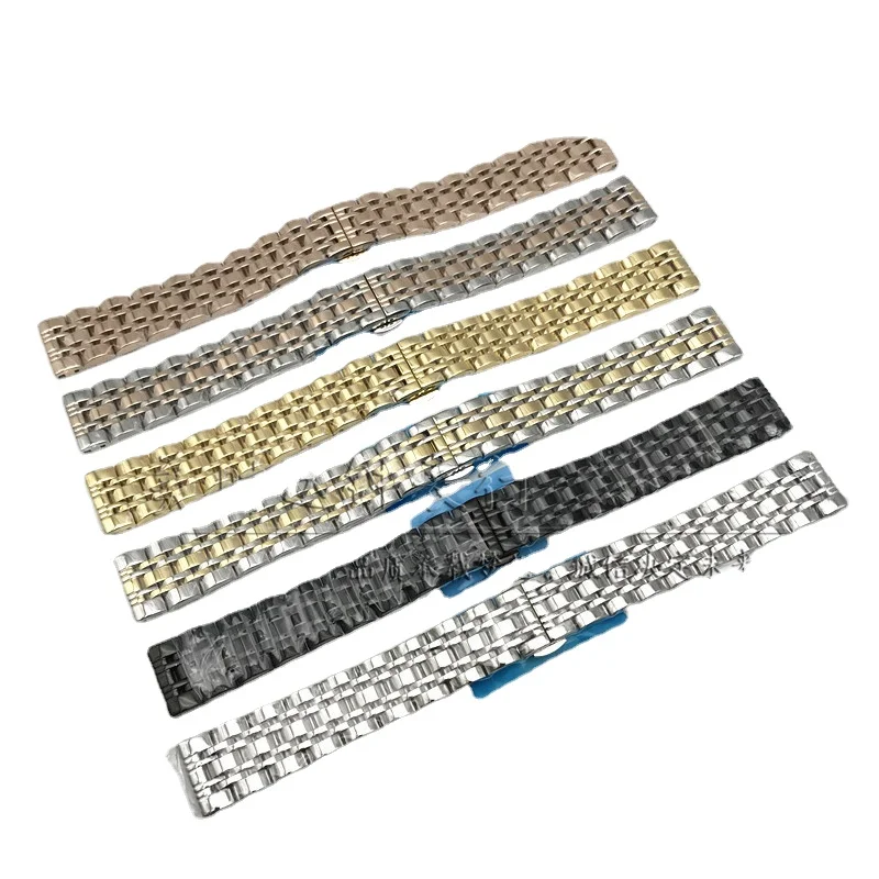 

Universal solid seven bead steel belt men's and women's watch with all steel bow buckle chain flat mouth arc mouth 10-24mm