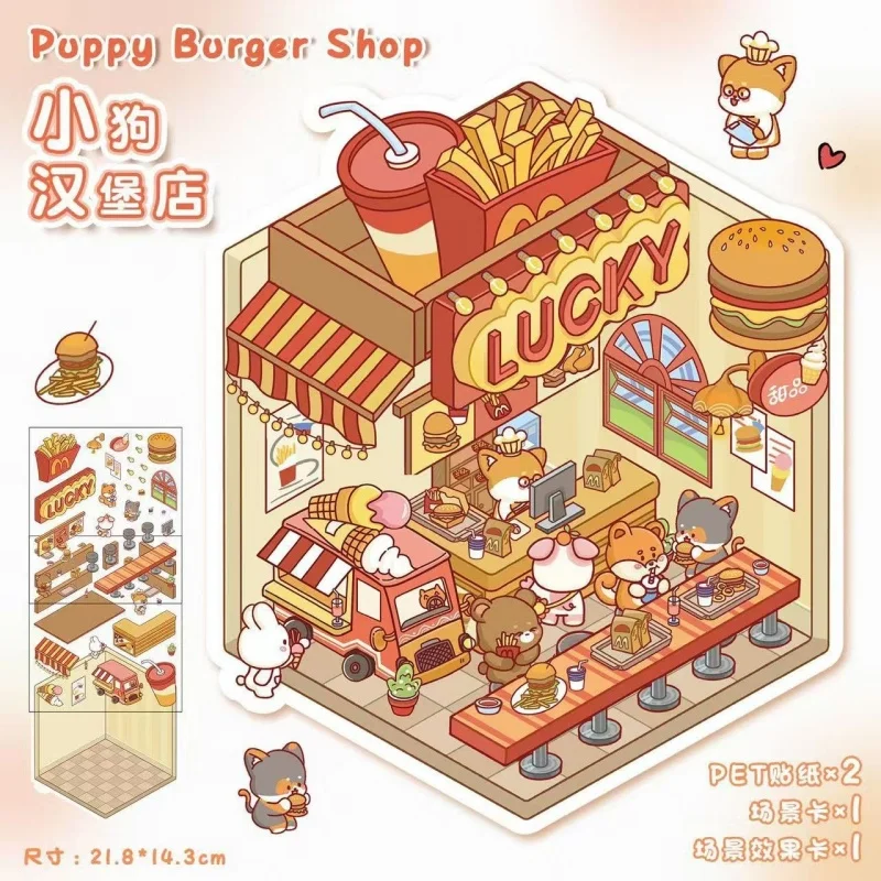 40pc 스티커 3D 풍경 스티커 컬렉션 도서 앨범 만화 장면 DIY 장난감 게임 축제 생일 선물 아이 소녀 어린이를위한 ﻿