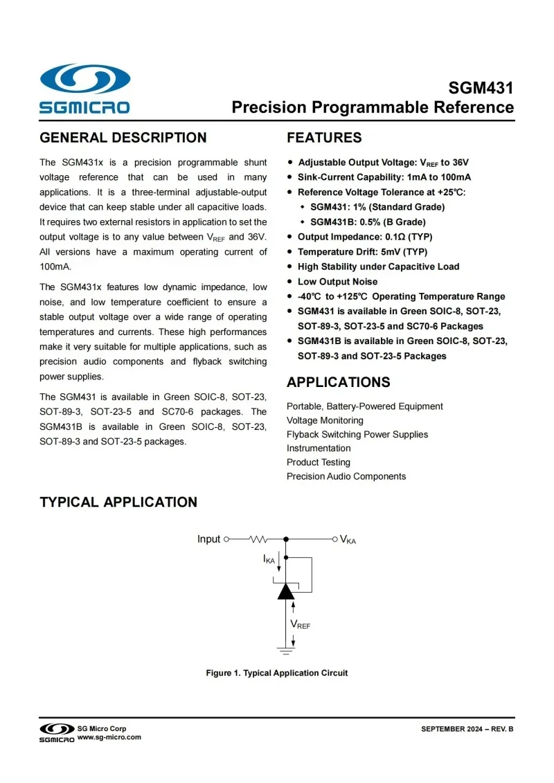 50Pcs/Lot SGM431BXN5G/TR SOT-23-5,Mark: CY7**,Precision Programmable Reference,Electronics,Integrated Circuit IC