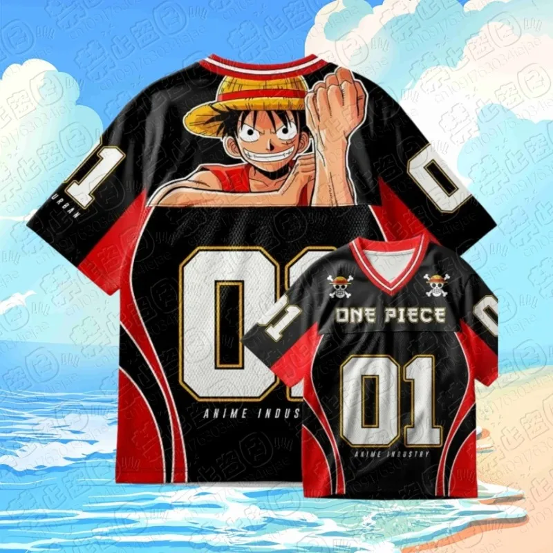 

2026 Anime One Piece Luffy Print Football Jerseys Adult Casual Harajuku Short Sleeve T-shirt Luffy Tshirts Cosplay Clothing