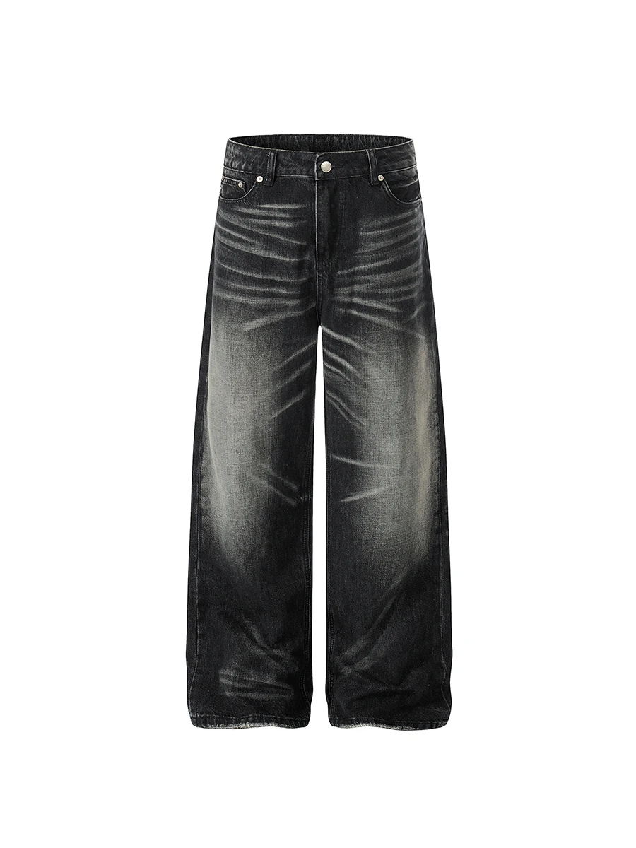 

Retro Waed American Sle Straight Leg Jeans Loose Wide Leg Pants Chain Detail Middle Waist Jeans for Youth Casual Wear